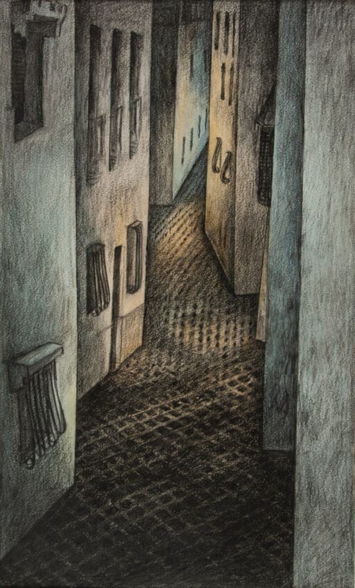 Kasbah, Anne Howeson artist, conte and coloured crayon, 1999