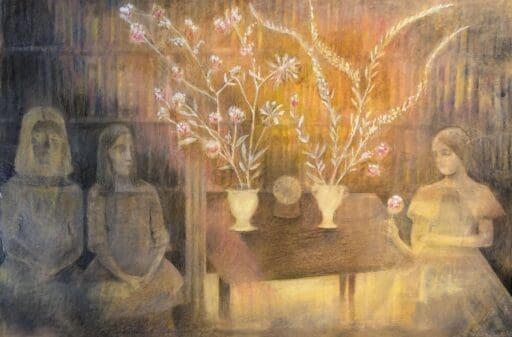 Apple Blossom, Anne Howeson artist, gouache conté crayon phototograph, 2024
