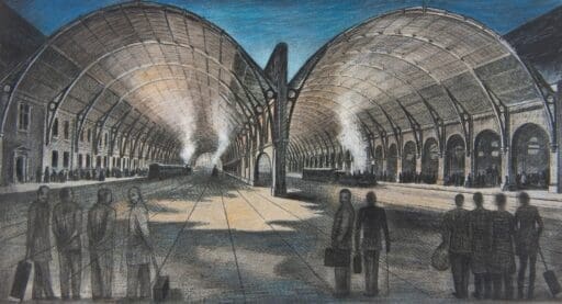 King’s Cross Railway Shed, Anne Howeson artist, crayon gouache and conté, 2015