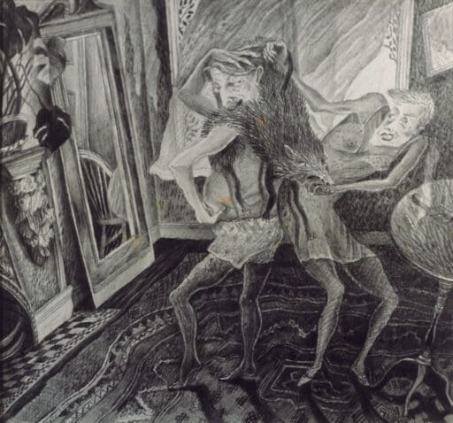 Man in Fox Fur, Anne Howeson artist, pencil on paper
