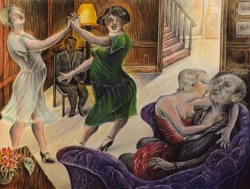 Women Dancing, Anne Howeson artist, coloured pencils on paper, 1977