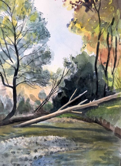 River Aterno, Anne Howeson artist, gouache